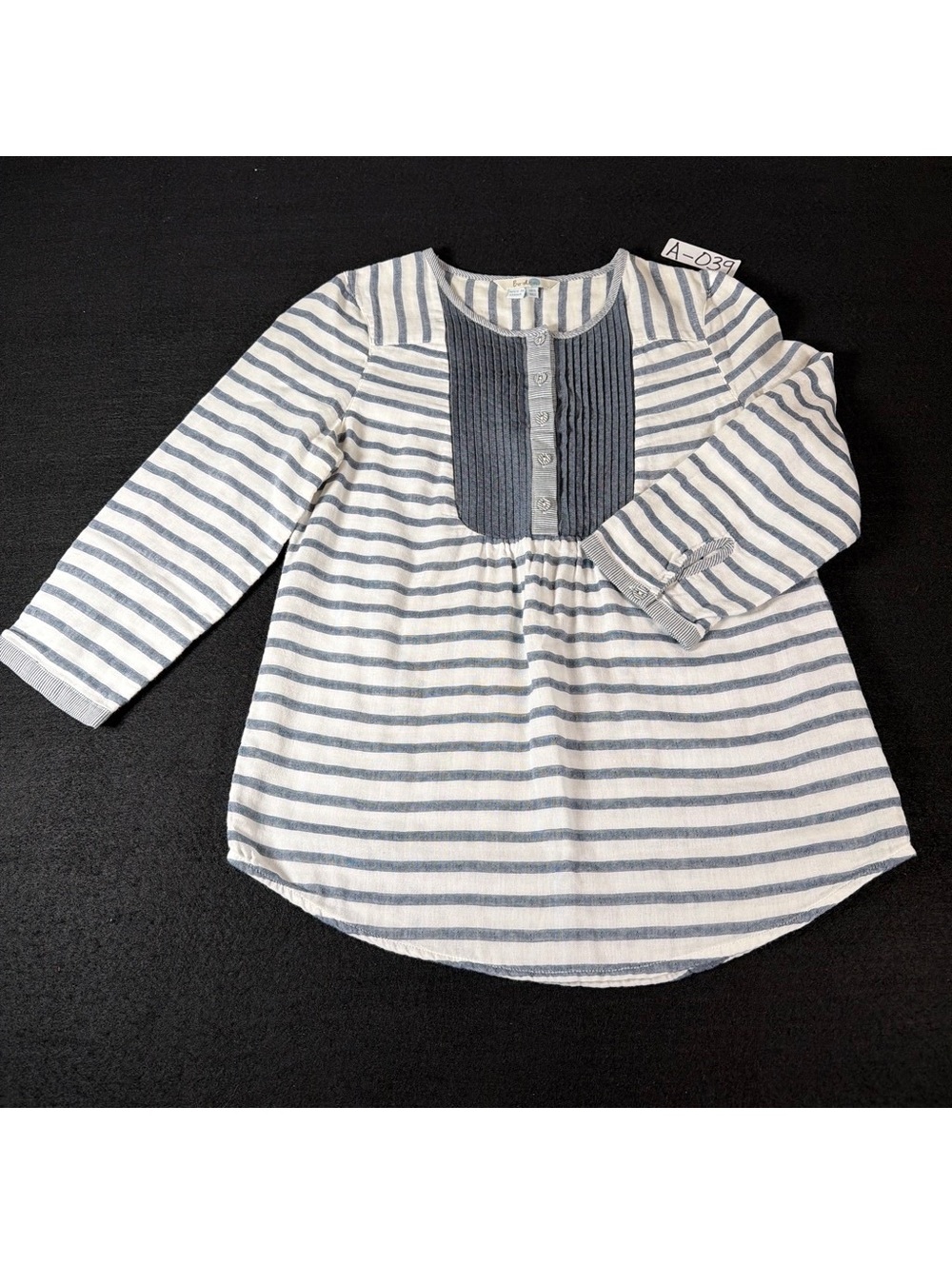Boden Women’s US 2 Blue White Stripe Cotton Tunic Blouse Pleated Bib Top